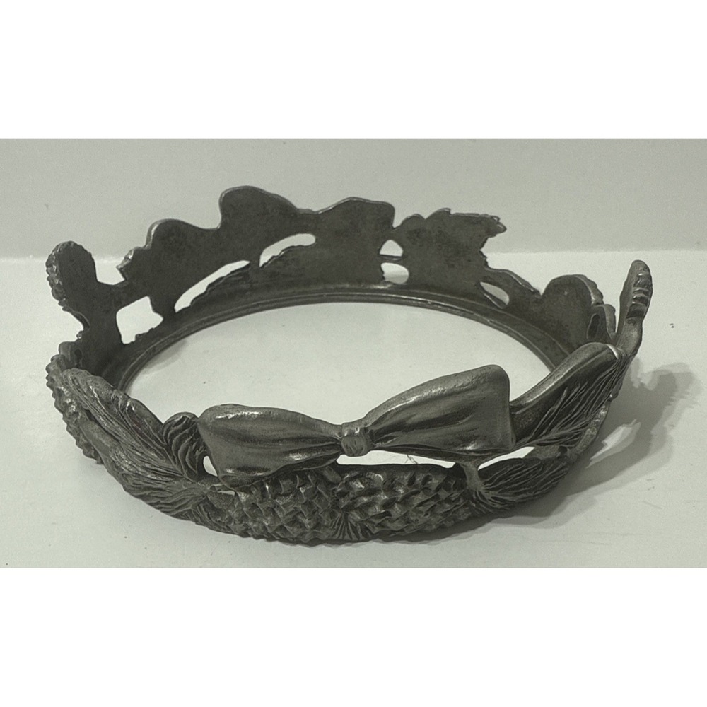 1995 Seagull Canada Etain Pewter Zinn Candle Holder 4" Pinecone Bows Decor Markd